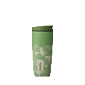SmoothSip Slider 20oz in Gingerbread, light yellow-green body with dark green accent band, white print of gingerbread houses and trees on a snowy landscape under a starry sky